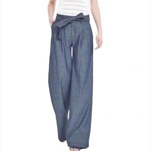 Banana Republic Chambray Wide Leg Tie Belt Pants Size 2 Casual Coastal Cruise Y2